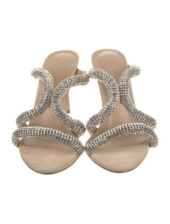 Alexandre Birman Suede Crystal Embellishments Slides
