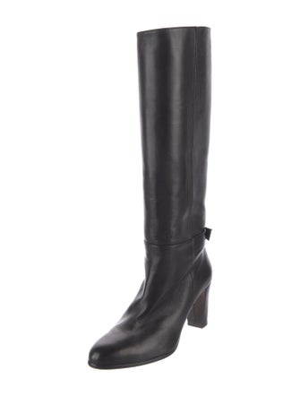 Alexandre Birman Leather Bow Accents Riding Boots