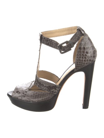 Alexandre Birman Snakeskin Animal Print T-Strap Sandals