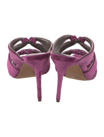 Alexandre Birman Velvet Leather Trim Embellishment Slides