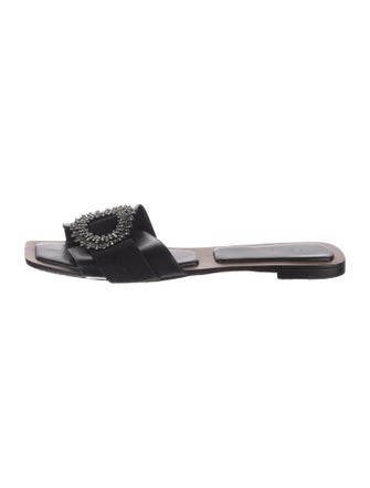 Alexandre Birman Leather Crystal Embellishments Slides