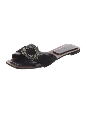 Alexandre Birman Leather Crystal Embellishments Slides
