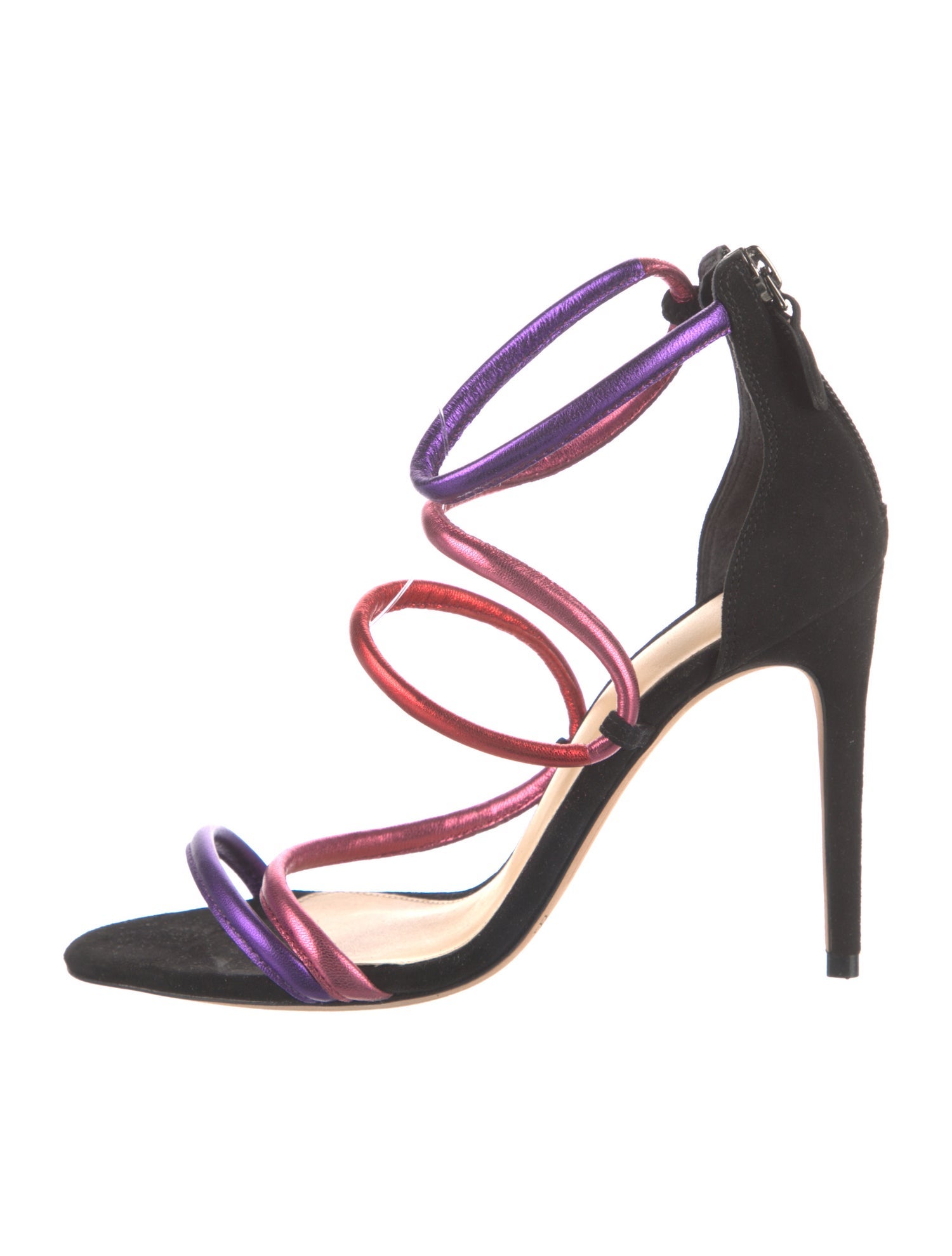 Alexandre Birman Suede Colorblock Pattern T-Strap Sandals