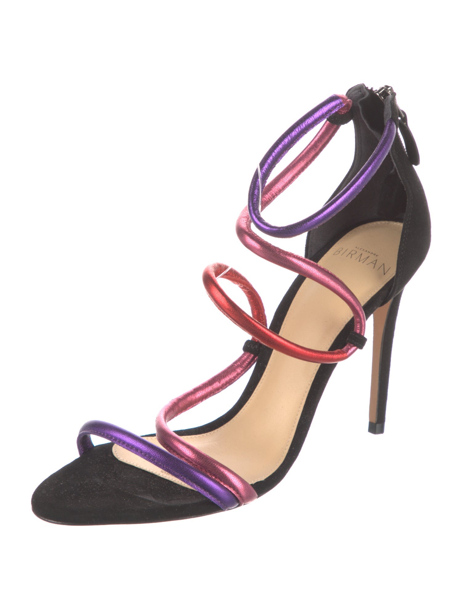 Alexandre Birman Suede Colorblock Pattern T-Strap Sandals