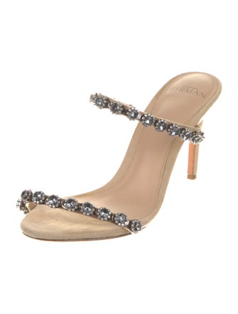 Alexandre Birman Suede Crystal Embellishments Slides