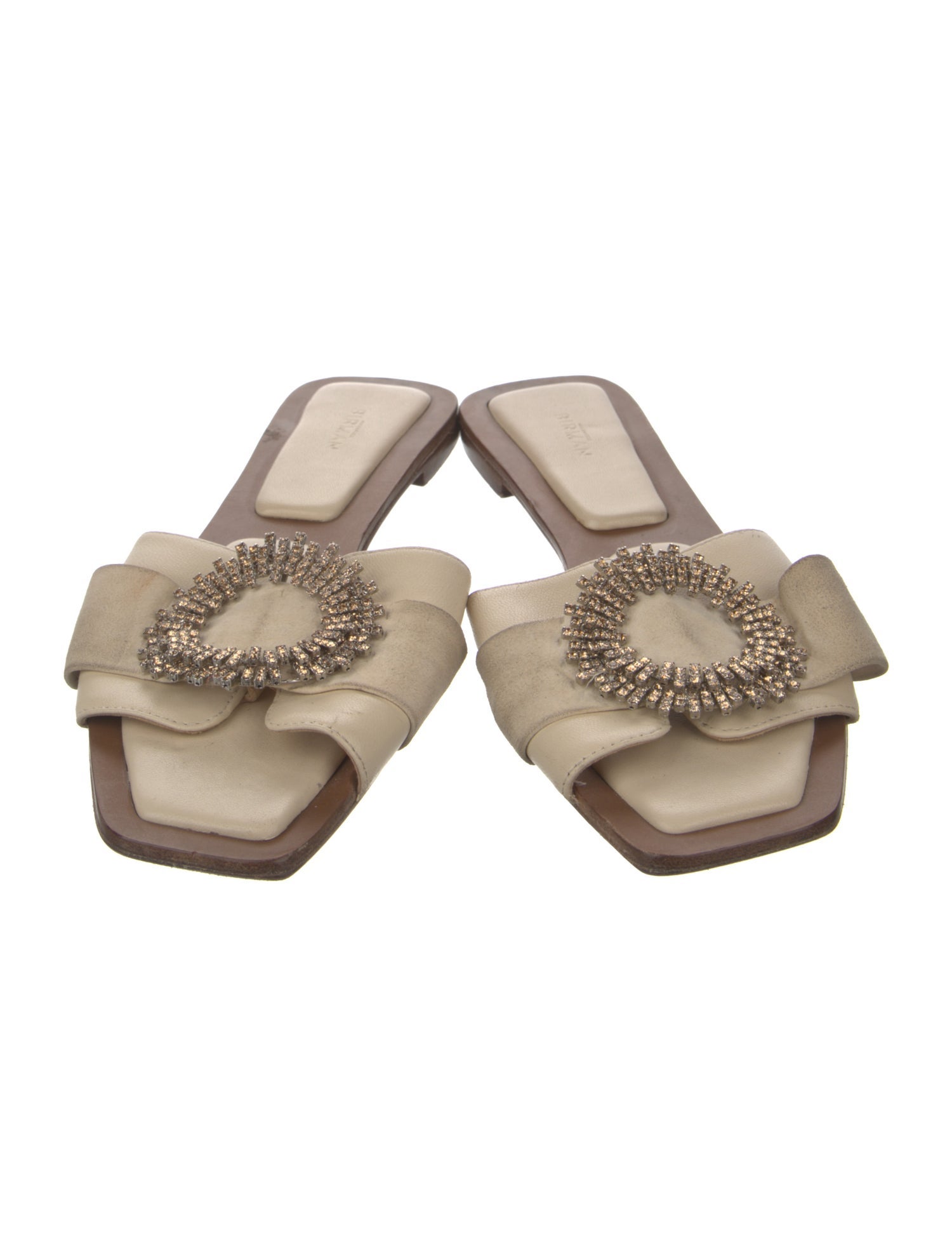 Alexandre Birman Leather Crystal Embellishments Slides