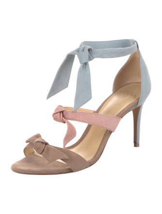 Alexandre Birman Suede Bow Accents T-Strap Pumps