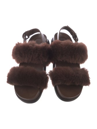 Alexandre Birman Patent Leather Fur Trim Slingback Sandals