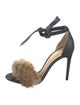 Alexandre Birman Denim Fur Trim Sandals