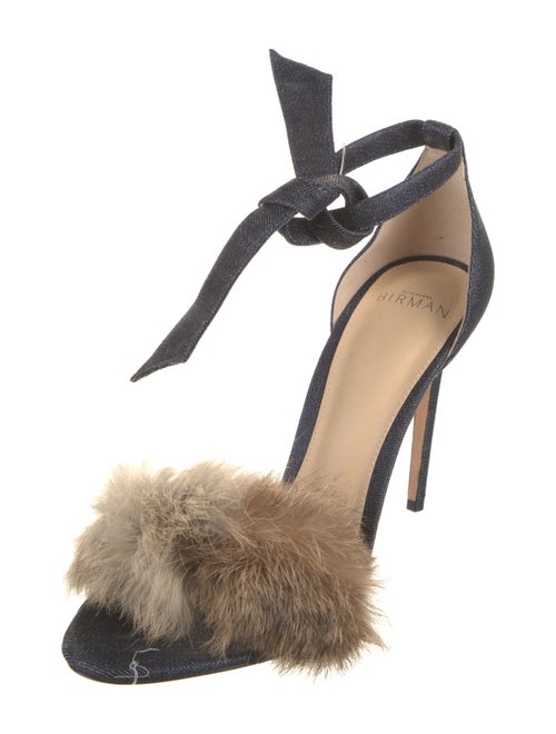 Alexandre Birman Denim Fur Trim Sandals