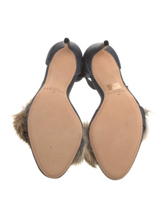 Alexandre Birman Denim Fur Trim Sandals