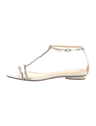 Alexandre Birman Leather Crystal Embellishments T-Strap Sandals