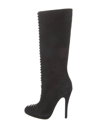 Alexandre Birman Suede Animal Print Lace-Up Boots
