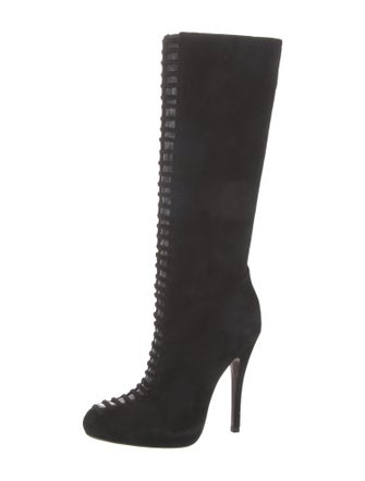 Alexandre Birman Suede Animal Print Lace-Up Boots