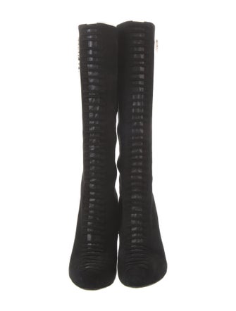 Alexandre Birman Suede Animal Print Lace-Up Boots
