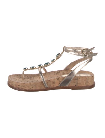 Alexandre Birman Leather Crystal Embellishments T-Strap Sandals
