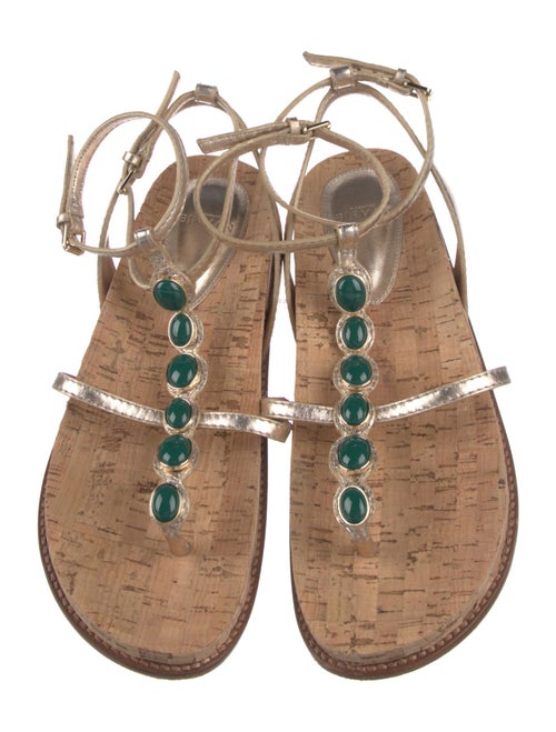 Alexandre Birman Leather Crystal Embellishments T-Strap Sandals