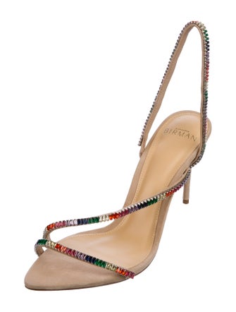 Alexandre Birman Suede Colorblock Pattern Slingback Sandals