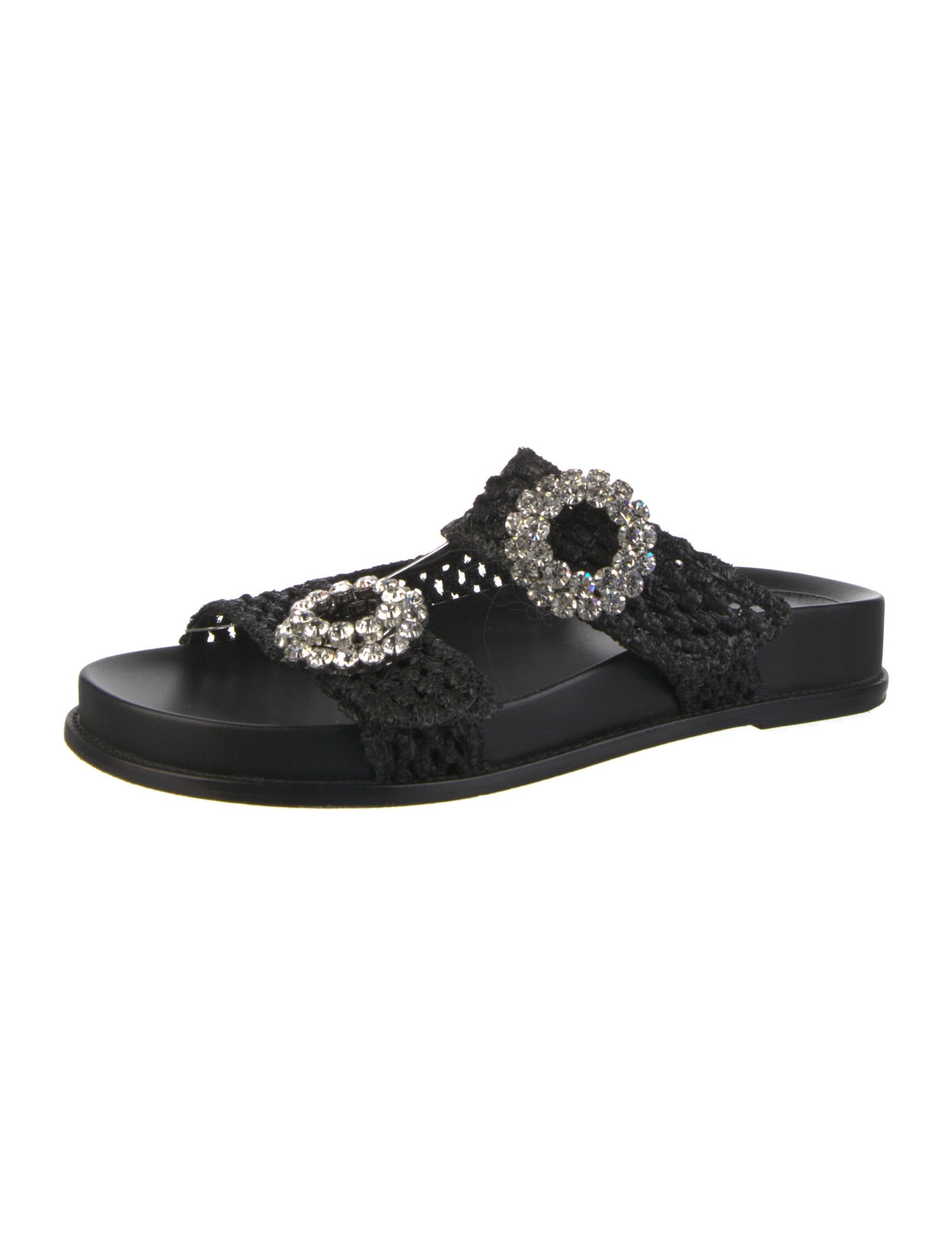 Alexandre Birman Straw Crystal Embellishments Slides