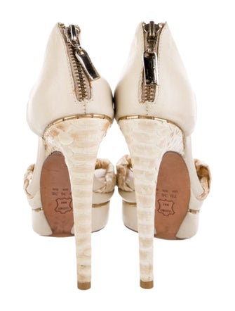 Alexandre Birman Snakeskin Ruffle Embellishment T-Strap Pumps