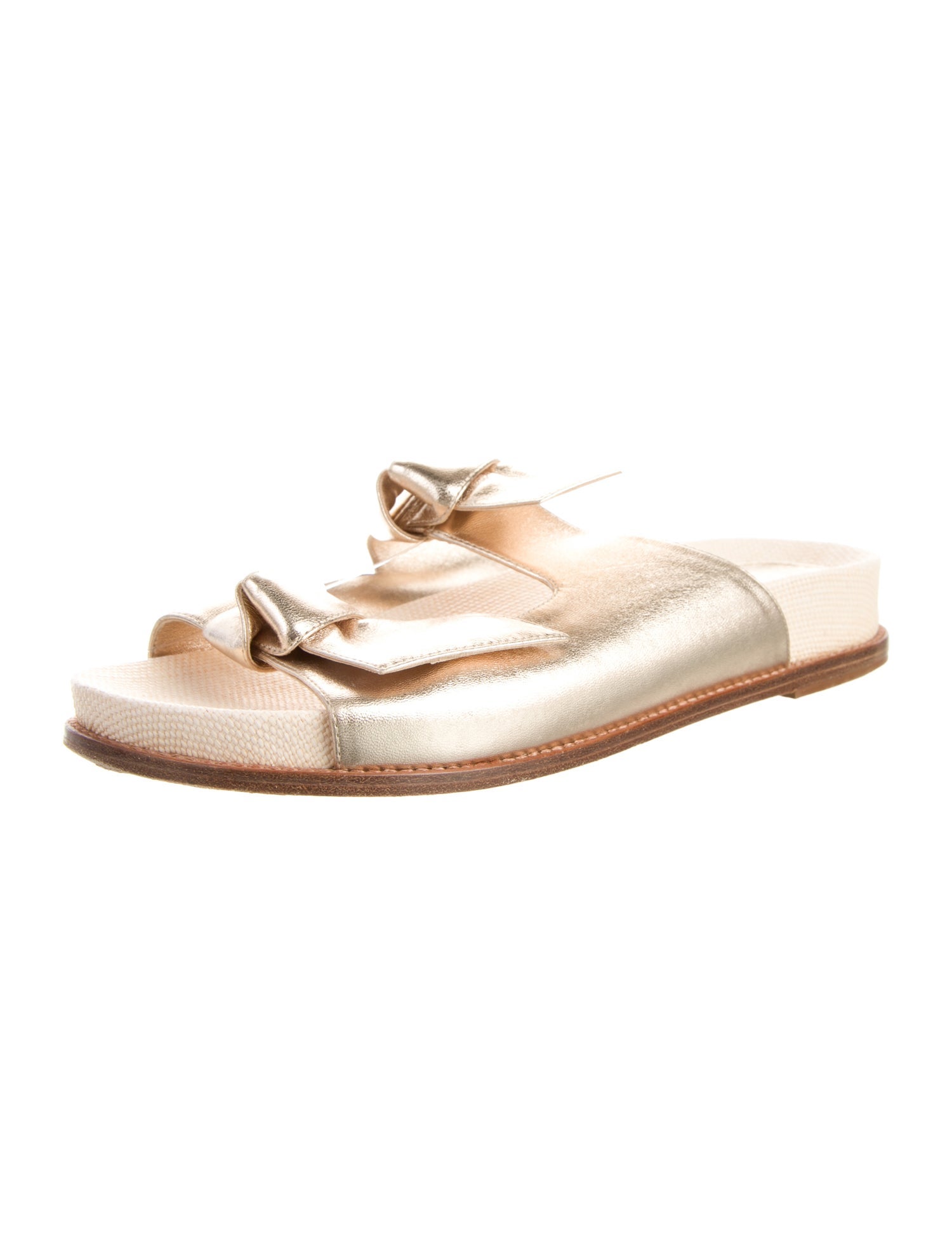 Alexandre Birman Embossed Leather Bow Accents Slides