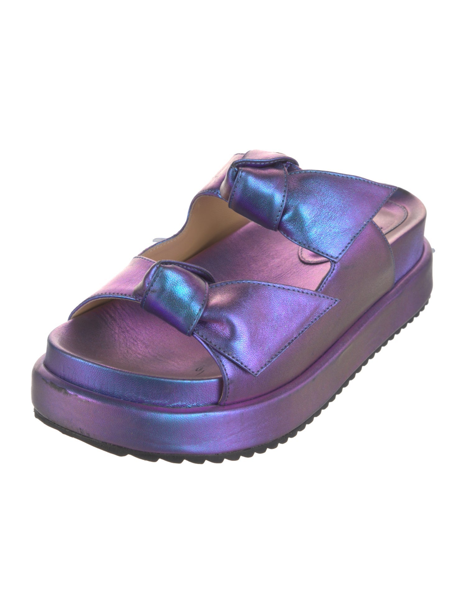 Alexandre Birman Leather Bow Accents Slides