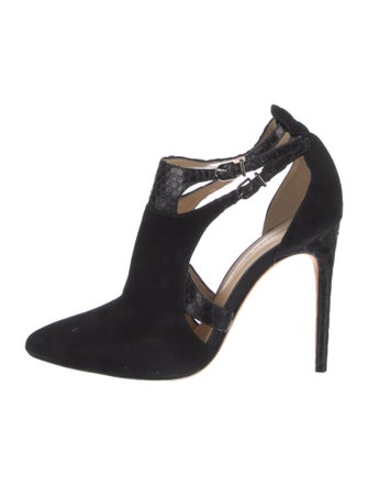 Alexandre Birman Suede Cutout Accent T-Strap Pumps