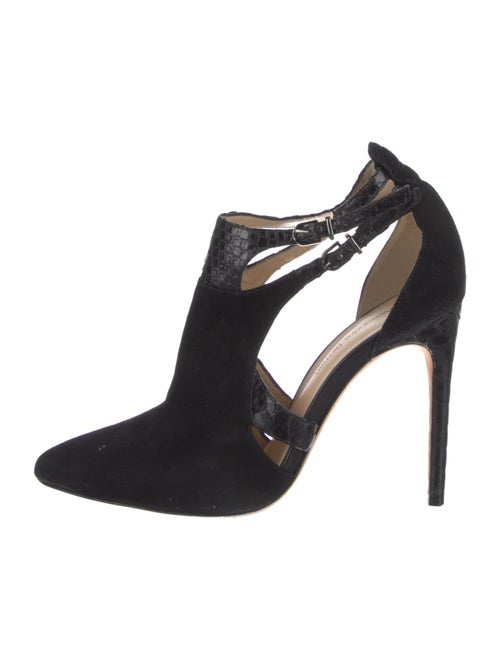 Alexandre Birman Suede Cutout Accent T-Strap Pumps
