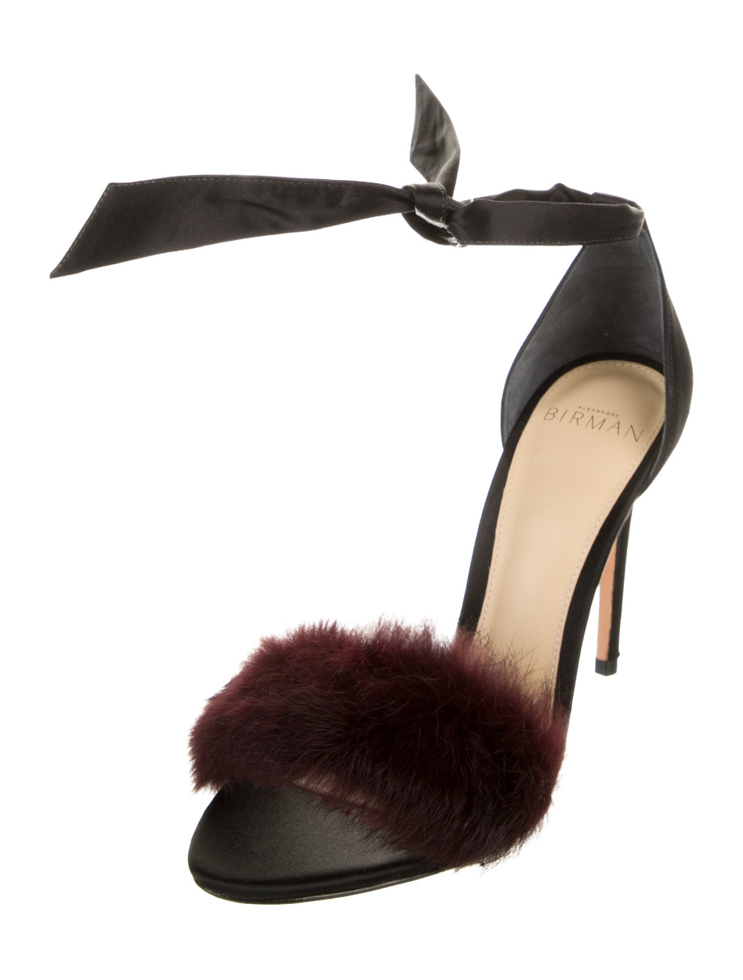 Alexandre Birman Satin Faux Fur Trim D'Orsay Pumps