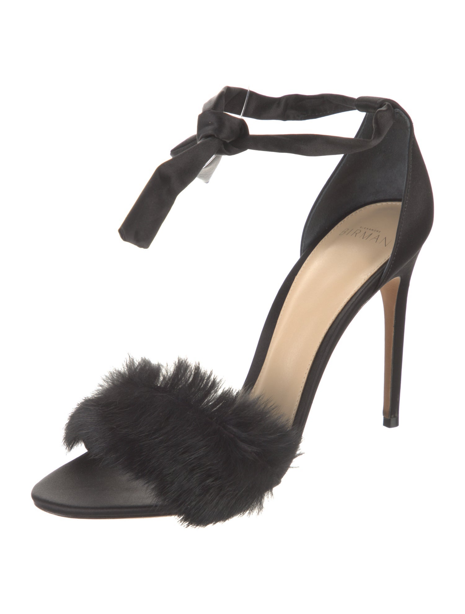 Alexandre Birman Satin Fur Trim Sandals