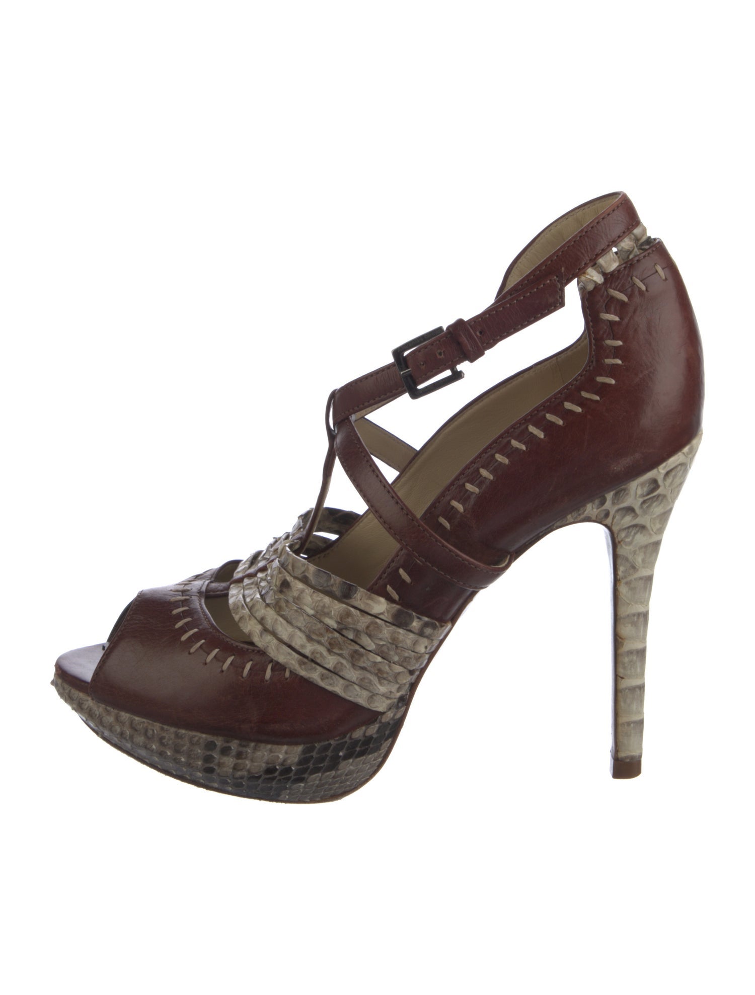 Alexandre Birman Leather Animal Print T-Strap Pumps