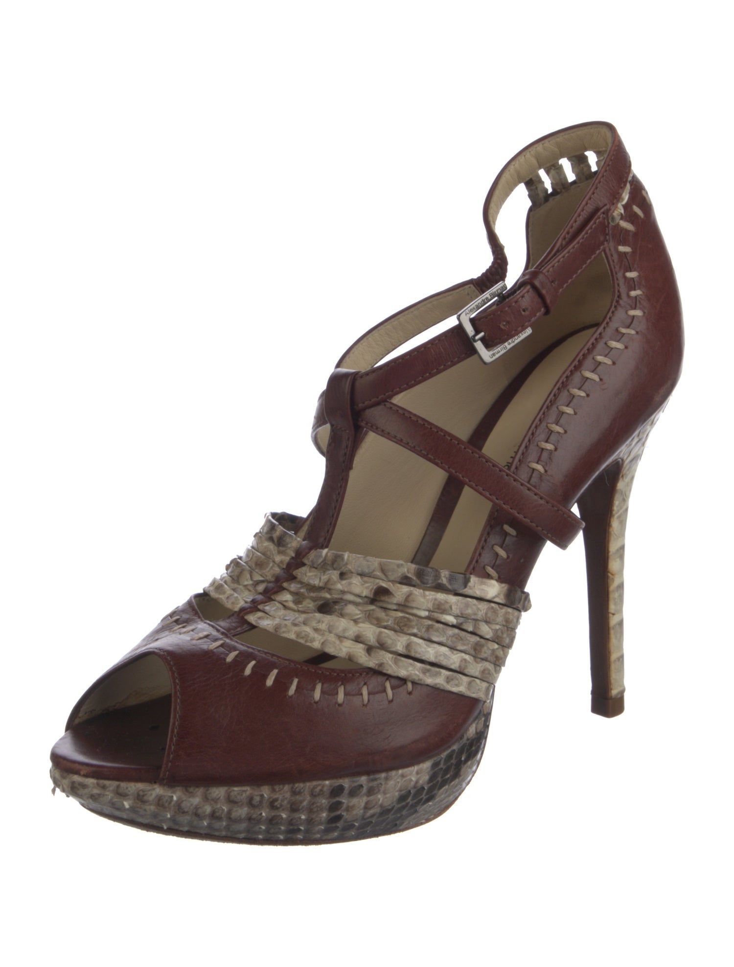 Alexandre Birman Leather Animal Print T-Strap Pumps