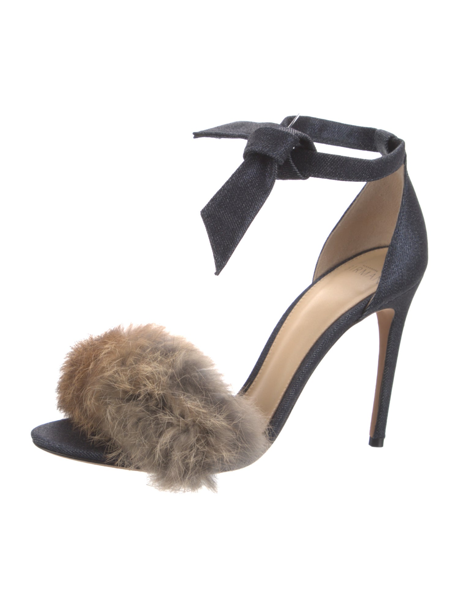 Alexandre Birman Denim Fur Trim Sandals