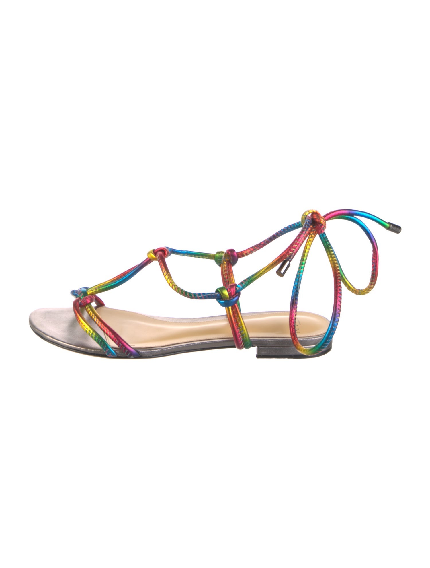 Alexandre Birman Leather Floral Print T-Strap Sandals