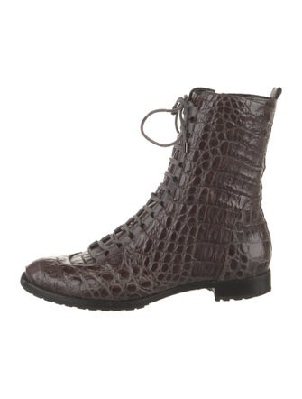 Alexandre Birman Embossed Leather Animal Print Combat Boots