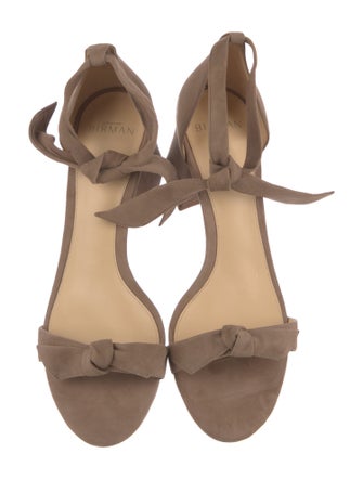 Alexandre Birman Suede Bow Accents T-Strap Sandals