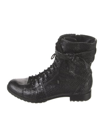 Alexandre Birman Embossed Leather Printed Combat Boots