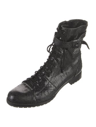 Alexandre Birman Embossed Leather Printed Combat Boots