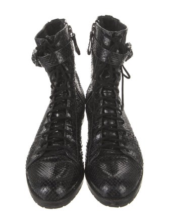 Alexandre Birman Embossed Leather Printed Combat Boots