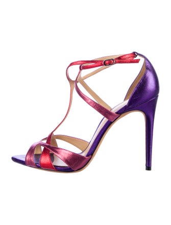 Alexandre Birman Leather Animal Print T-Strap Sandals