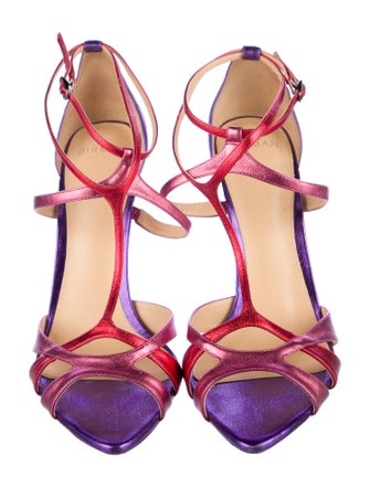 Alexandre Birman Leather Animal Print T-Strap Sandals