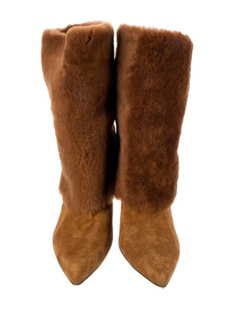 Alexandre Birman Suede Fur Trim Boots