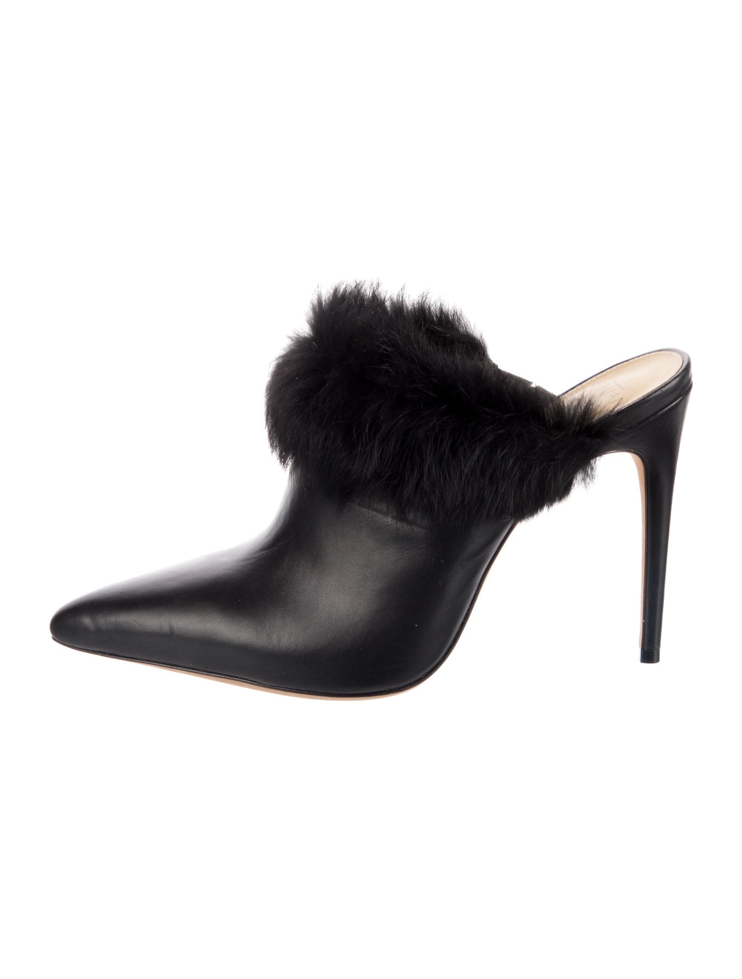 Alexandre Birman Leather Fur Trim Mules