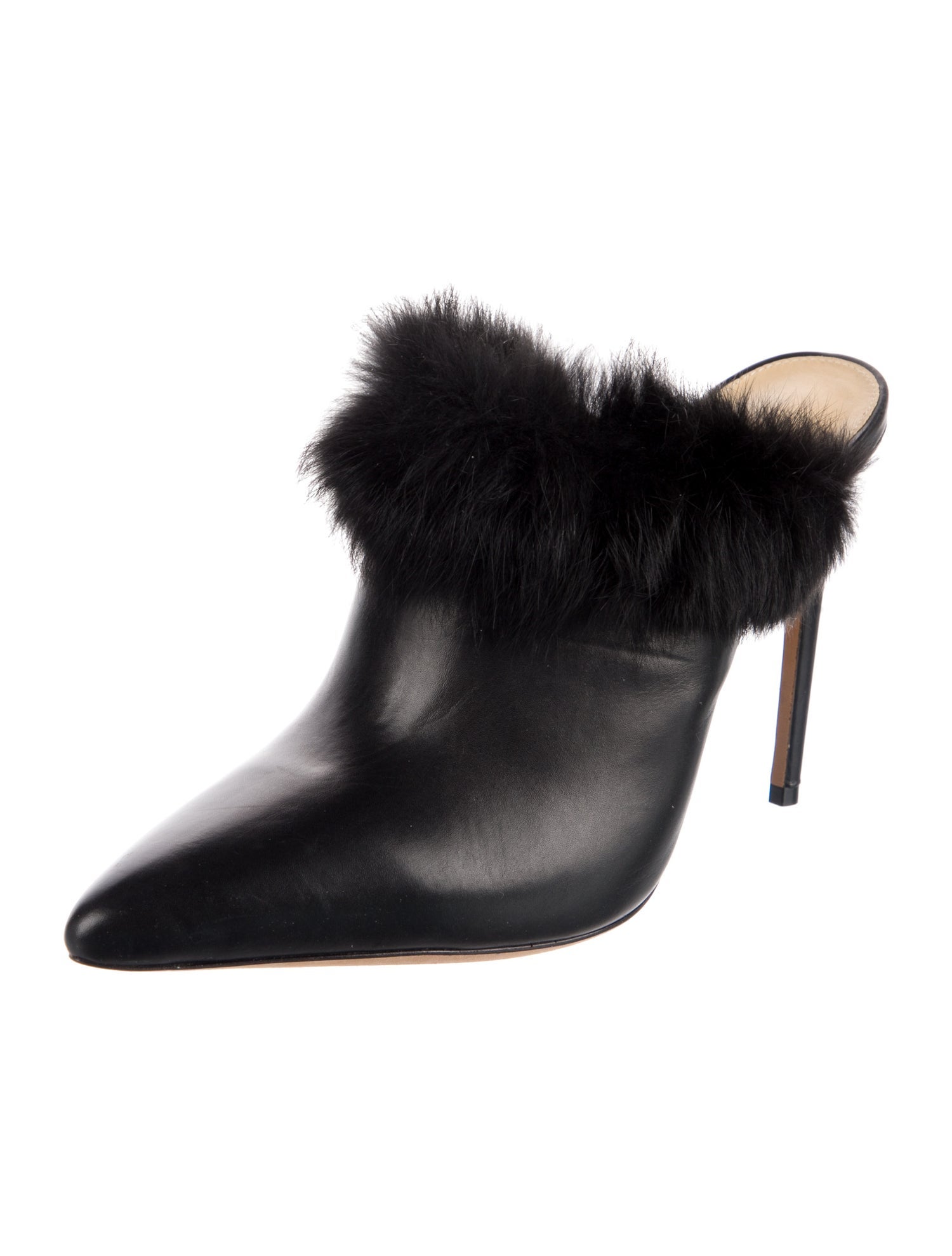 Alexandre Birman Leather Fur Trim Mules