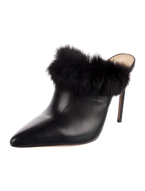 Alexandre Birman Leather Fur Trim Mules