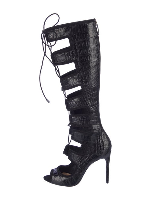 Alexandre Birman Leather Animal Print Lace-Up Boots