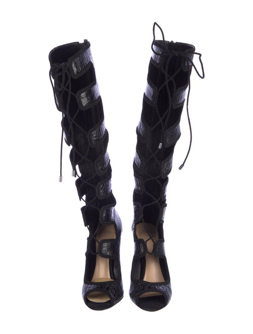 Alexandre Birman Leather Animal Print Lace-Up Boots