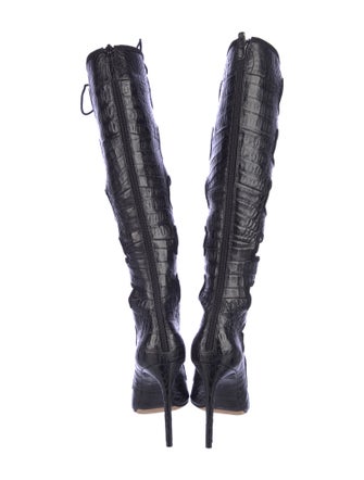 Alexandre Birman Leather Animal Print Lace-Up Boots