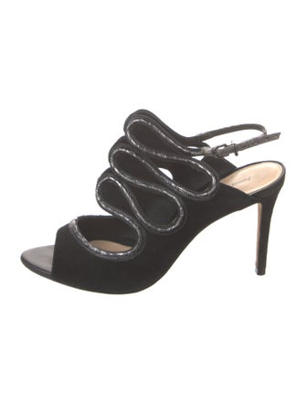 Alexandre Birman Suede Leather Trim Embellishment Slingback Sandals