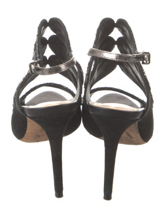 Alexandre Birman Suede Leather Trim Embellishment Slingback Sandals